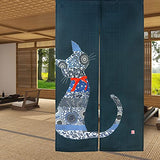 LIGICKY Noren Japanese Style Doorway Curtain Cat with Traditional Chinese Floral Printed Door Tapestry Boho Décor Room Divider Curtains, 33.5" Width x 59" Long Navy Blue LIGICKY
