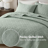 Madison Park Quebec Quilt Set - Luxurious Damask Stitching Design, Cotton Filled Lightweight Coverlet Bedspread Bedding, Shams, Full/Queen(90"x90"), Seafoam 3 Piece Madison Park