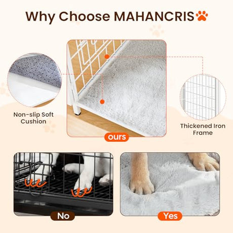 MAHANCRIS Dog Crate Furniture with Cushion, Wooden Dog Kennel with Double Doors, Heavy Duty Dog Cage for Small/Medium/Large Dogs, Indoor Dog House End Table, 39.4" L, White DCBW10701 MAHANCRIS