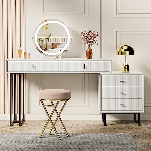 UEV Large Vanity Desk with Drawers,Makeup Vanity Set with Movable 3-Drawer Chest,Modern Makeup Vanity Dressing Table(White) UEV