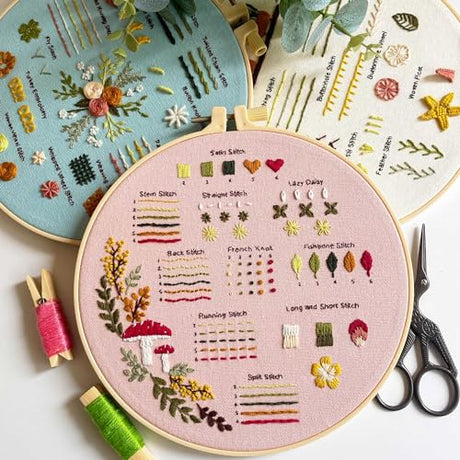 Myfilicity Embroidery Beginners Stitch Practice kit, 3 Embroidery Starter Kits, Learn 30 Different Stitching Techniques for Craft Enthusiasts to Hand-Stitch Fabric and Learn Embroidery Skills… Myfelicity