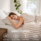 Madison Park Duvet Cover Set for Hot Sleepers - Linen Cotton Rayon Blend, King Size 3 Piece Set with Shams - Lightweight & Breathable Bedding, Terracotta Striped Design Madison Park