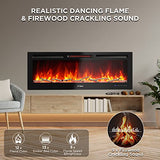 TURBRO 50” Smart WiFi Infrared Electric Fireplace with Sound Crackling and Realistic Flame, 1500W Quartz Heater, Recessed or Wall Mounted, Adjustable Flame Effects, Remote Control and App, in Flames TURBRO