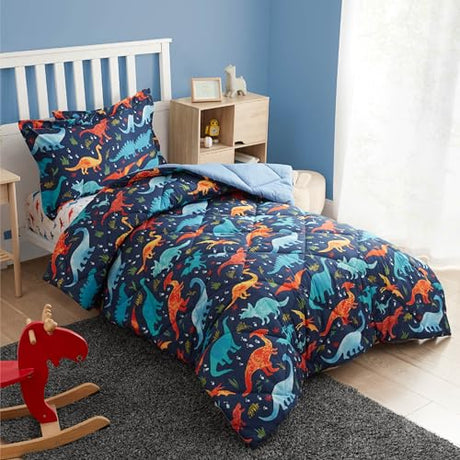 PPOLCA Twin Dinosaur Kids Bedding Set for Boys, 2 Pieces Twin Dinosaur Kids Comforter Sets for Boys, Super Soft Lightweight for All Seasons, Includes 1 Comforter (66"x86") and 1 Pillowcase(20"x26"+2") PPOLCA