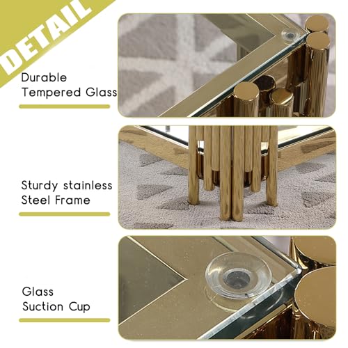 55 Inch Modern Luxury Console Table Clear Glass Sofa Table w/Gold Stainless Steel Pipe Frame, 2-Layer Narrow Table Accent Table for Living Room, Home Entayway Table Foyer Table for Entrance Hallway Henf