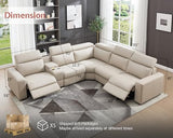 AMERLIFE Power Recliner Sectional Sofa with Storage/USB Port, Leather Recliner Sofa with Adjustable Headrest, Reclining Sectional Couches with Console and Cup Holder for Living Room (Beige Brown)