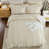 WONGS BEDDING Comforter Set Twin, 6 Pieces Beige Bed in a Bag for Dorm Room Essentials Boho Ruffle Comforter for Twin Bed, Cute Seersucker Shabby Chic Bedding Set 86"×68" WONGS BEDDING