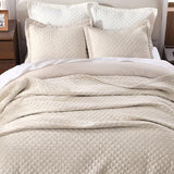 Grassix Linen Quilt Set King Size 3-Piece, 100% Linen Front & Cotton Back, Prewashed Diamond Stitch Bedspread with 2 Shams, Lightweight Breathable Quilt for Hot Sleepers, Modern Farmhouse Bedding Grassix
