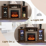 COSTWAY Electric Fireplace TV Stand for TVs Up to 65 Inches, 18-inch Fireplace Insert with APP Control, Remote Control, 16 Color Lights, Wooden Entertainment Center with Adjustable Shelves, Brown COSTWAY