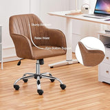 Yaheetech Modern Faux Leather Desk Chair Makeup Chair Height Adjustable Swivel Office Task Computer Armchair for Living Room Retro Brown Yaheetech