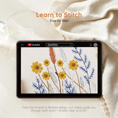 CYANFOUR 5 Pack Beginner Embroidery Kit for Adults, Easy to Learn Floral Embroidery Patterns from Video & Instruction, Needlepoint Kits for Adults Include Embroidery Hoop, Colorful Threads, Tools CYANFOUR