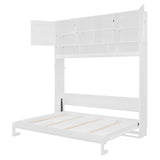 Ball & Cast Hideaway Bed Queen Size Murphy Bed with Ample Storage,Space-Saving Wall-Mounted Design Cabinets Bedframe w/Diamond Stripes,Hydraulic Lift System,for Apartment,White Ball & Cast