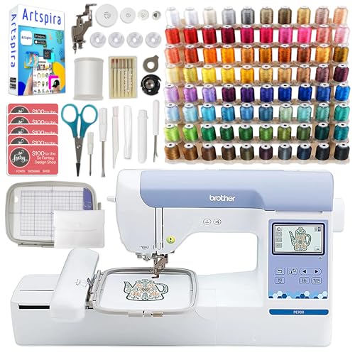 Brother PE900 5" x 7" Embroidery Machine with 80 Embroidery Thread Spools and Accessories