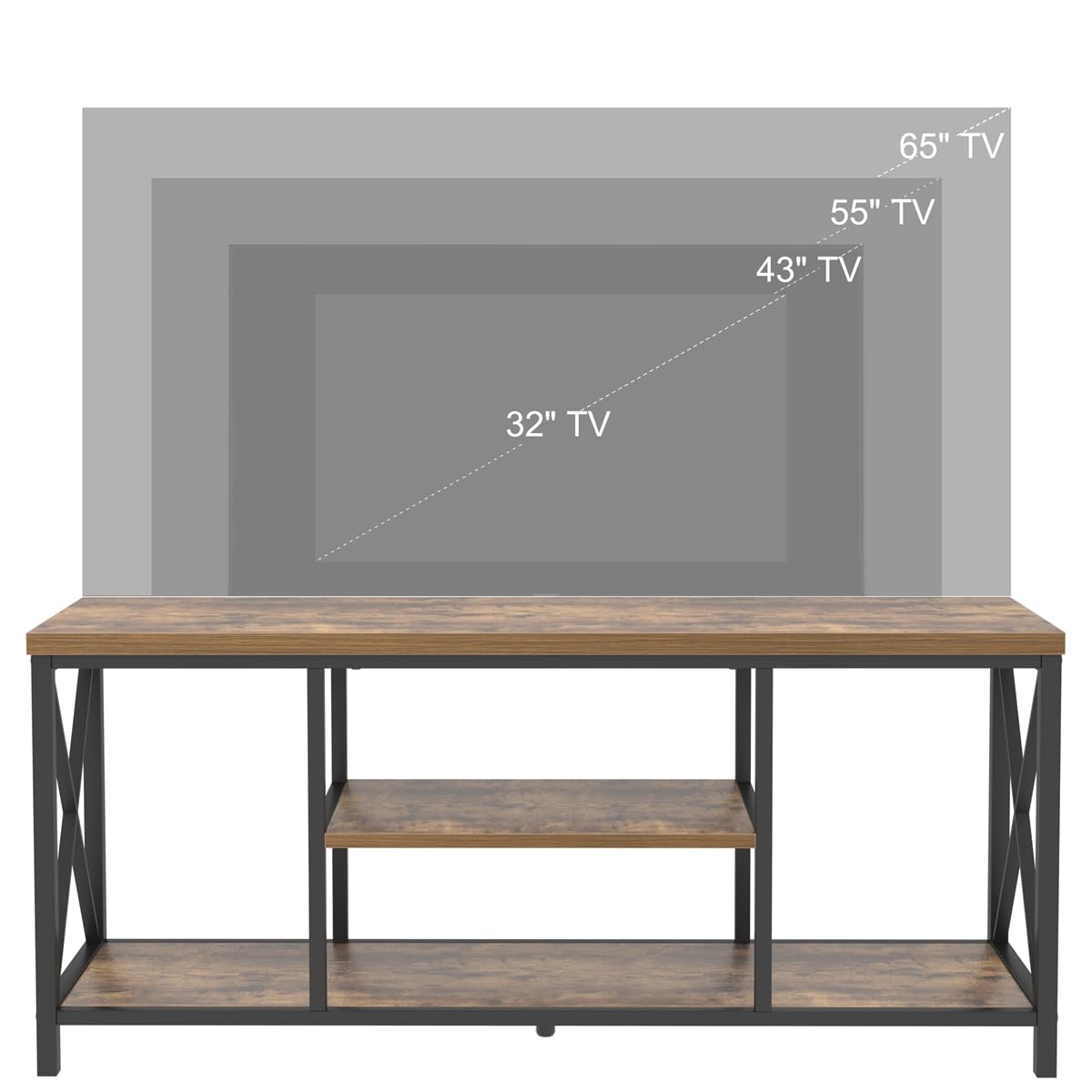 EXCEFUR 55 Inch TV Stand for Televisions up to 65 Inch, Modern Entertainment Center with Storage Shelves, Industrial Media TV Console for Living Room, Bedroom, Rustic Brown EXCEFUR
