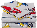 Linen Plus Sheet Set for Boys/Teens Race Cars Flags Champion Grey Yellow Red Blue Black White Flat Sheet Fitted Sheet and Pillow Cases Full Size New Linen Plus