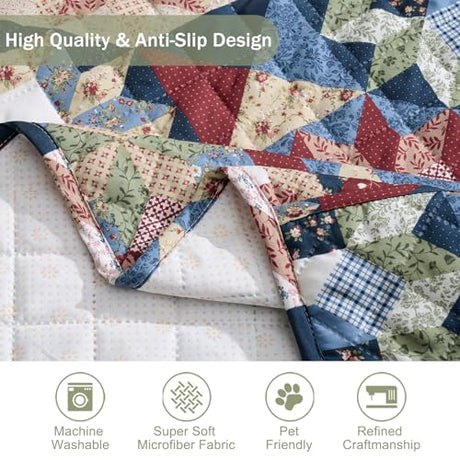 Chindar Patchwork Printed Recliner Chair Covers, Soft Quilted Lazy Boy Chair Covers, Pet Friendly Recliner Cover for Sofa Couches, Washable Armchair Slipcovers Covers (Recliner 22", Patchwork Red) Chindar
