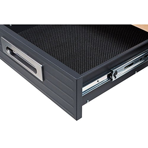 Lighted Hardwood Top Workbench Dark Grey cushioned lined storage drawers Seville Classics