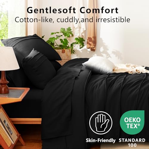 CozyLux Queen Comforter Set Black, 7 Pieces Soft Pinch Pleat Bed in a Bag Queen Comforter Set with Sheets, Boho Bed Set with Down Alternative Comforter, Sheets, Pillowcases & Shams CozyLux
