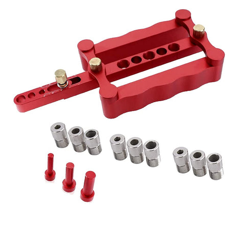 ANPTGHT Self Centering Doweling Jig Woodworking Joinery Hole Drill Guide with 1/4 5/16 3/8 Inch Positioner Locator Tool Red Wave Hardware Precise Punch Drilling Jig Kit ANPTGHT