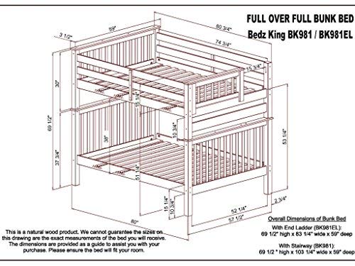 Bedz King Bunk Beds Full over Full Mission Style with End Ladder and 2 Under Bed Drawers, White Bedz King