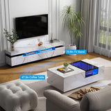 Uspeedy 70IN White TV Stand for 75/80 inch TV,Modern LED TV Stand for Living Room,High Gloss Entertainment Center with Storage Drawer,APP RGB Light,TV Console,Television Stands(Marbling) Uspeedy