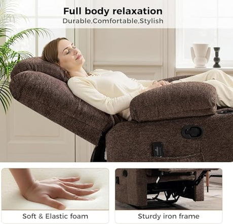 HAOMARKETS Manual Recliners with Massage and Heat for Adults, Breathable Fabric Recliner Chair with 2 Cup Holders & Side Pockets, Overstuffed Heavy Duty Reclining Sofa for Living Room, Brown HAOMARKETS