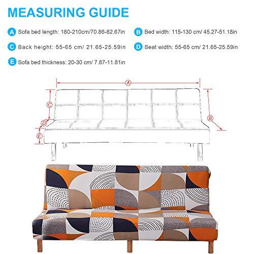 MIFXIN Stretch Futon Cover Armless Sofa Slipcover Elastic Spandex Folding Sofa Bed Couch Cover Printed Washable Furniture Protector for Sofa Without Armrest (Orange Geometry) MIFXIN