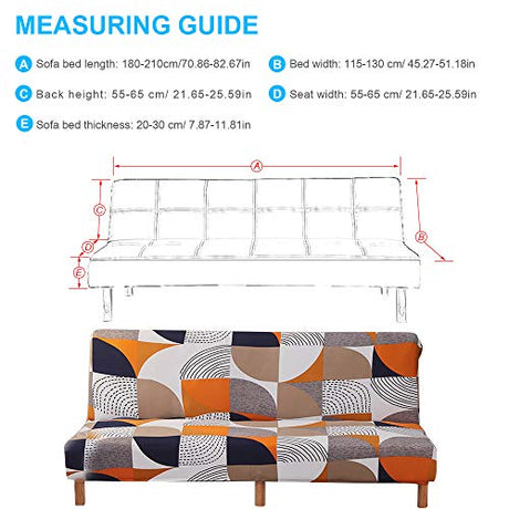 MIFXIN Stretch Futon Cover Armless Sofa Slipcover Elastic Spandex Folding Sofa Bed Couch Cover Printed Washable Furniture Protector for Sofa Without Armrest (Orange Geometry) MIFXIN