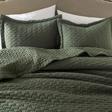 WDCOZY Olive Green King Size Quilt Set, Geometric Box Lightweight Bedspread, Soft Farmhouse Rustic Coverlet, Spring Summer Thin Comforter, Country Bedding, 104x90 inches WDCOZY