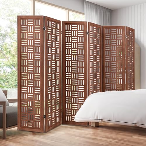 Giantex 6 Panels Room Divider - Folding Room Dividers with Carved Cutout Pattern & Solid Wood Frame, Fully Assembled, 5.5FT Antique Partition Privacy Screen Wall Divider for Room Separation, Brown Giantex