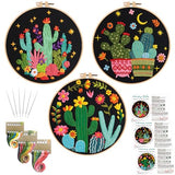 Nuberlic 3 Pack Embroidery Kit for Beginner Adults, Stamped Cross Stitch with Cactus Patterns Include 3 Hoop, Cloth Thread Needles and Instructions