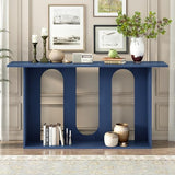 Knocbel Entryway Console Table with Curved Design and Ash Veneer, Modern Sofa End Tables with Top Bottom Shelf for Living Room Hallway, 15.7" D x 60" W x 31.5" H Navy Blue Knocbel