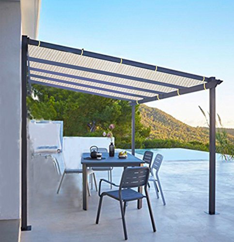 Shatex Shade Panel 10' x 18' Block 90% of Sunlight with Ready-tie up Ribbon for Pergola Gazebo Porch, Wheat - WoodArtSupply