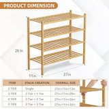 4 Tier Bamboo Shoe Rack Storage Organizer for Closet, Multifunctional Stackable Free Standing Shoe Shelf Organizer for Small Space,Entryway,Hallway,Bathroom 27"x11"x26"(Natural, 4 Tier) Buymoth