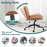 OLIXIS Criss Cross Chair with Wheels Wide Cross Legged Office Desk Vanity Chair Comfy Fabric Armless Adjustable Swivel for Home Computer Task PU Brown OLIXIS