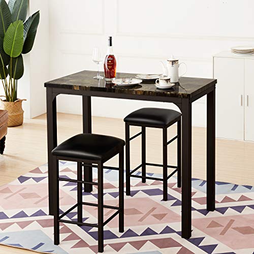 VECELO 3-Piece Bar Table and Chairs Set, 36" Rectangular Counter Height Dining Sets for Kitchen Bistro Restaurant Small Space Breakfast Nook, Brown and Black VECELO