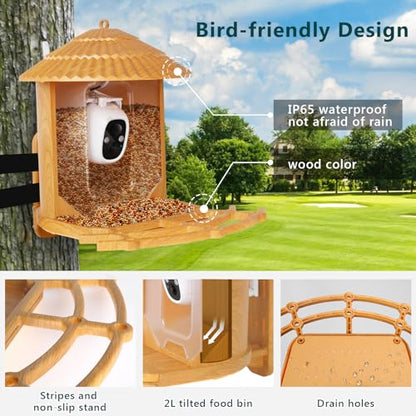 Samyoung Smart Bird Feeder Camera with AI Identify Bird Species, 4MP HD Auto Capture Bird Watching Cam, Live View, Instant Notifications with 32GB TF - WoodArtSupply