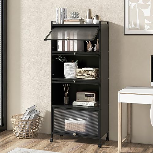 Giantex 5-Tier Freestanding Kitchen Storage Cabinet with Mobile Design and Flip-Up Doors, Black Giantex