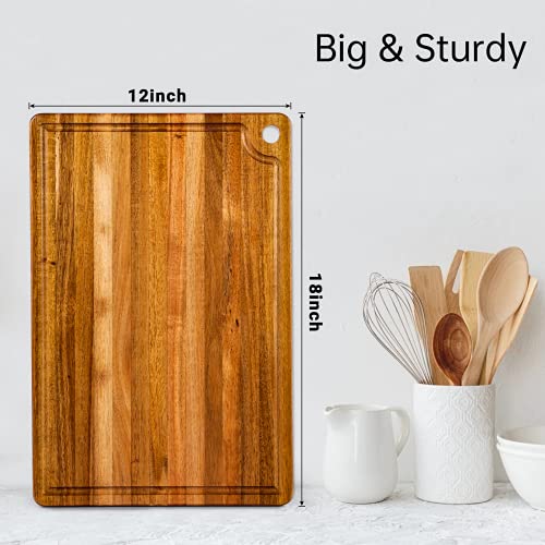 Large Acacia Wood Cutting Board for Kitchen - Caperci Better Chopping Board with Juice Groove & Handle Hole for Meat (Butcher Block) Vegetables and Caperci