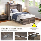 LUXOAK Twin Murphy Bed with Built-in Charging Station and Storage Drawer, Farmhouse Foldable Cabinet Bed for Guest Room, Apartment or Home Office, Rustic Grey LUXOAK