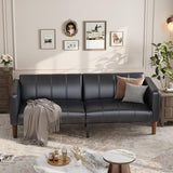 GarveeHome Futon Sofa Bed, 75-Inch Modern Faux Leather Convertible Couch, Mid-Century Loveseat for Small Space, Living Room, Bedroom, Black GarveeHome
