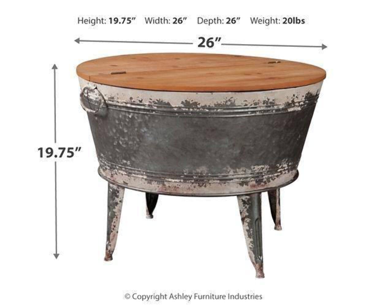 Signature Design by Ashley Shellmond Rustic Distressed Metal Accent Cocktail Table with Lift Top 20", Gray - WoodArtSupply