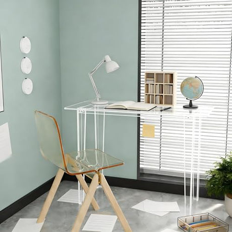 Acryve Acrylic Desk - Clear Acrylic Table, Modern Home Office Study Table, Extended Surface Multi-Purpose Console, Sturdy Lightweight Workstation for Small Spaces (Transparent-L) Acryve