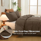 Simple&Opulence Linen Muslin Duvet Cover Set Queen Size, 3Pcs Brown Linen Cotton 3-Layer Gauze Minimalist Comforter Cover 88”x92”, Ultra Soft Breathable Seersucker Bedding Set with 2 Pillowcases Simple&Opulence