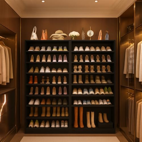 Homieasy Tall Shoe Cabinet, 9-Tier Wood Shoe Rack Organizer Cabinet for Closet, Freestanding Shoe Storage Cabinet with Adjustable Shelves for Entryway, Bedroom, Black Homieasy