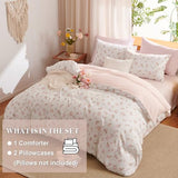 Erwinmu Floral Comforter Set King Size - 3 Pieces Pink White Floral Comforter Bedding Sets Reversible Pattern,King Bed in a Bag with Flowers Comforter and 2 Pillowcases Erwinmu