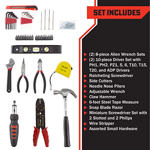 130-Piece Tool Set - Tool Kit With Hammer, Wrenches, Screwdriver, Pliers, and More - Hand Tools For Home Improvement Projects By Stalwart (Gray) - WoodArtSupply