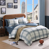 AMBERSPACE Full Size Comforter Sets, Blue Grey Plaid Bedding Set 7 Piece for Boys Girls Teen, Classic Homestead-Style Kids Comforter Set Bed in A Bag with Sheets, Pillowcases & Shams AMBERSPACE