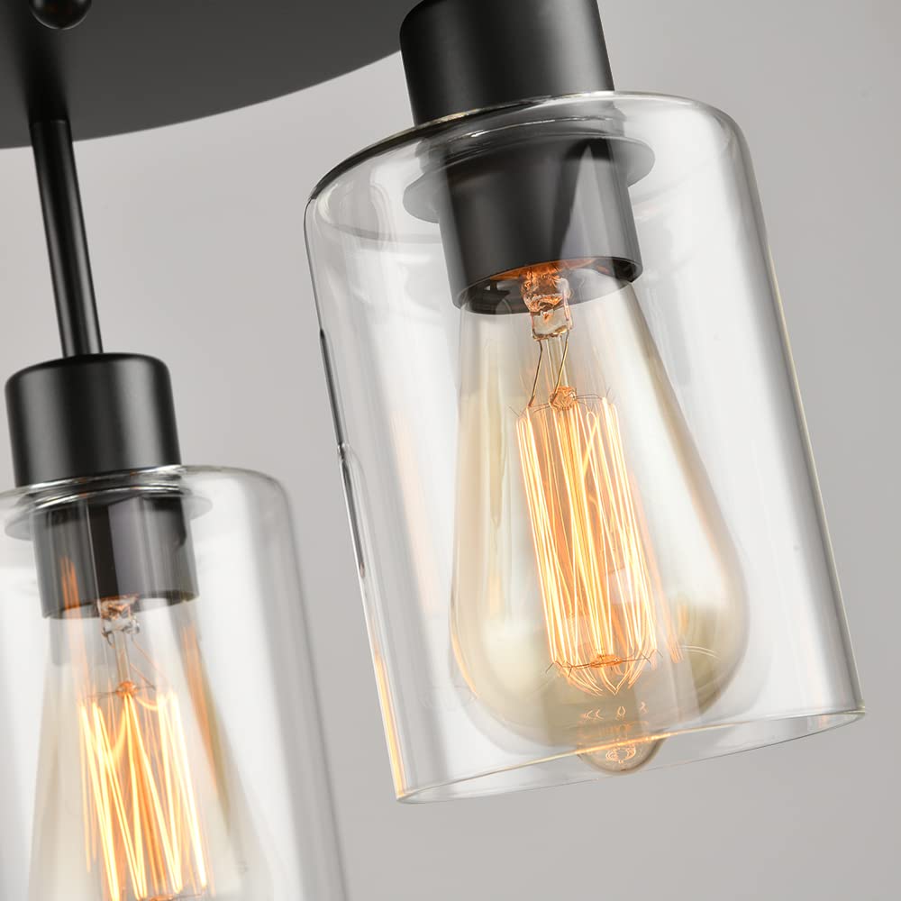 IHENGYANLT 3-Light Industrial Farmhouse Black Matte Light Fixtures Ceiling Mount, with Clear Glass Shades Semi Flush Mount Ceiling Light, for Hallway Fixtures Kitchen, Foyer IHENGYANLT
