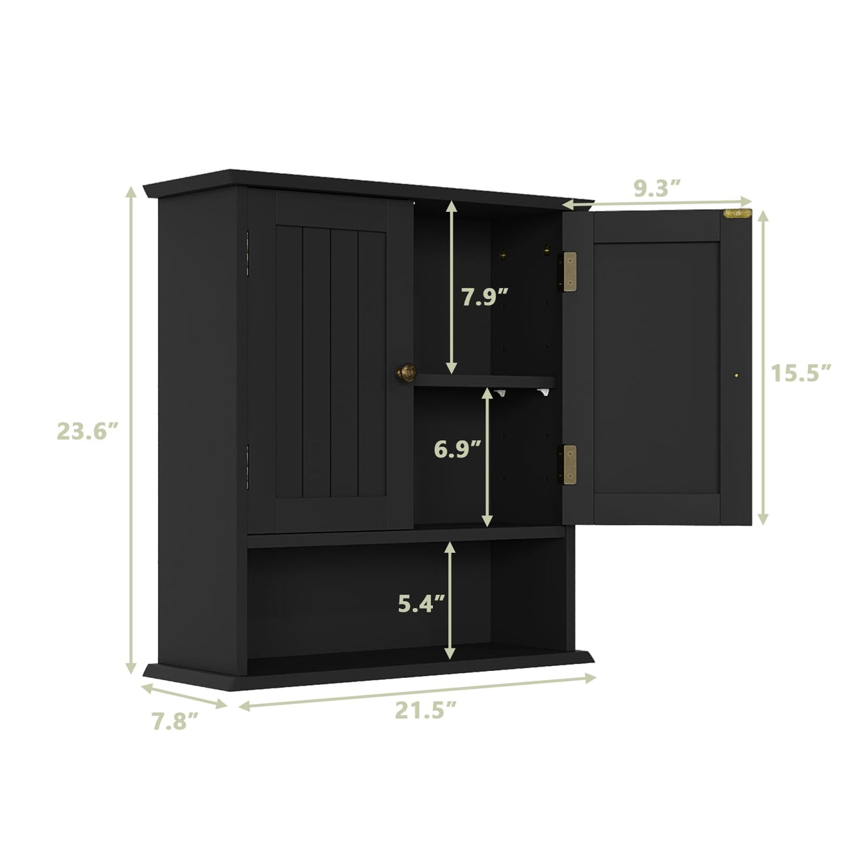 Smuxee Black Wall Cabinet, Small, 2-Door Medicine Cabinet with Adjustable Shelves, Over Toilet, For Kitchen and Laundry Rooms Smuxee